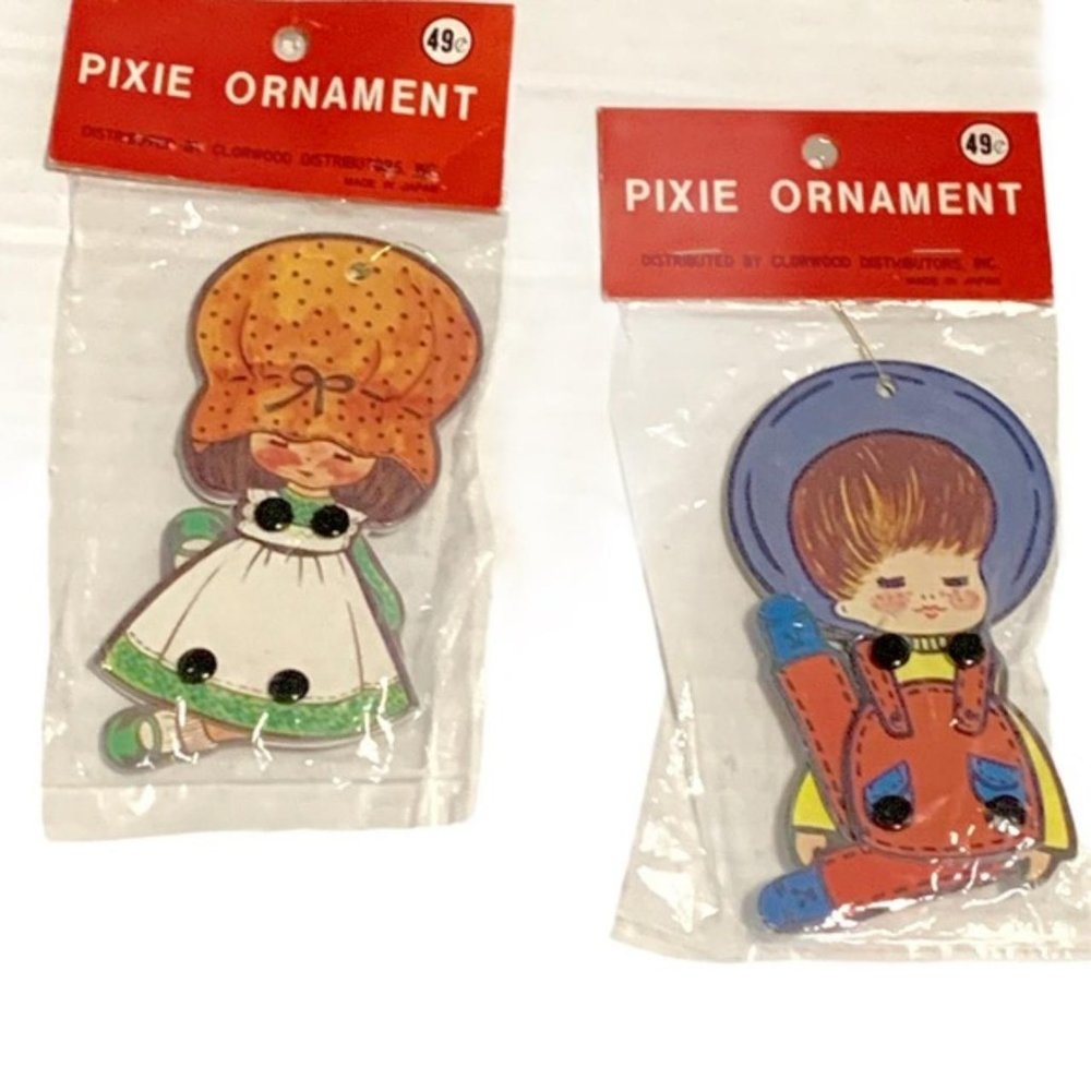 Vintage 1980’s Holly Hobbie Pixie Christmas Ornaments set of 6 - Picture 2 of 4